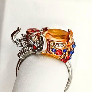 Womens Glass Crystal Silver Plated Ring Size 9.5 Art Carnival Elephant Fun Rare